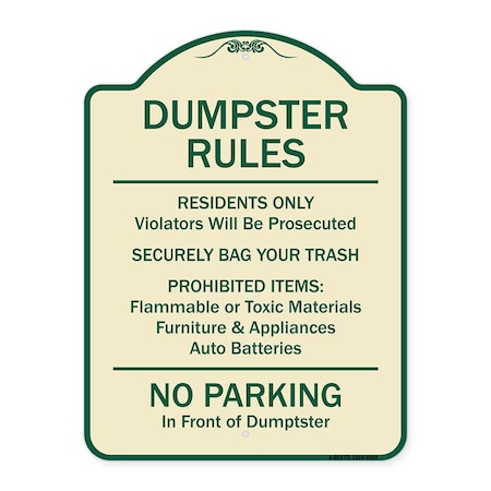 Signmission Designer Series-Residents Only Violators Prosecuted Bag Your Trash No Parking A-DES-TG-1824-9895